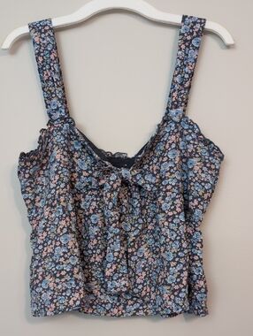 American Eagle Small  Tie-Front Babydoll Mini Floral Camisole Top